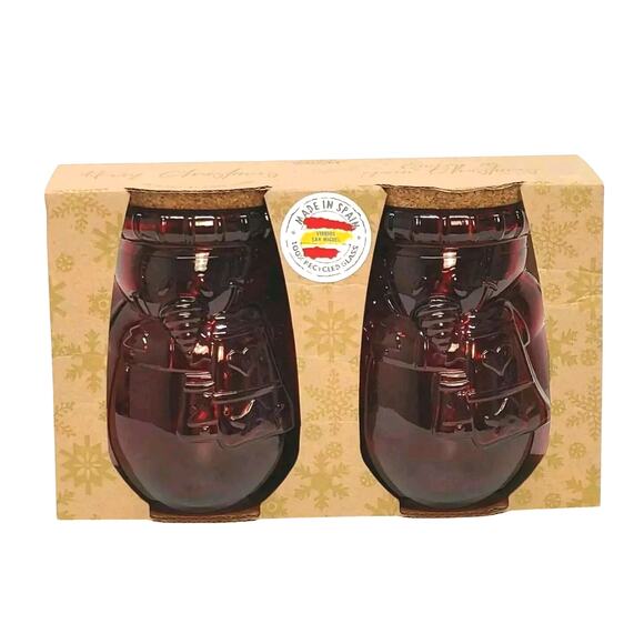 Vidrios San Miguel Red Glass Snowman Jars Set Of 2 New In Box Made In Spain - Picture 5 of 15